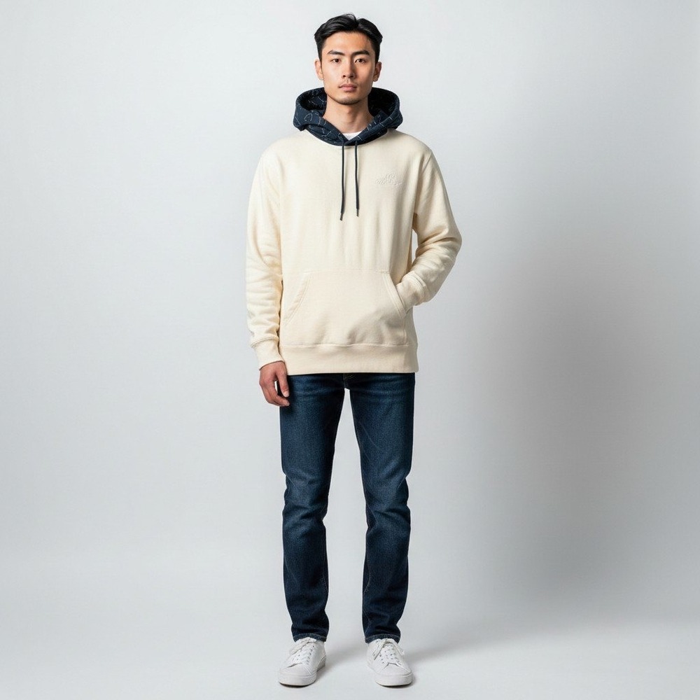 100 Thieves Hoodie Small Cream Navy Topographic Map Embroidered Pullover